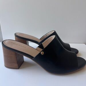 Cole Haan Black Leather Peep Toe Heel Mule Women's Shoes